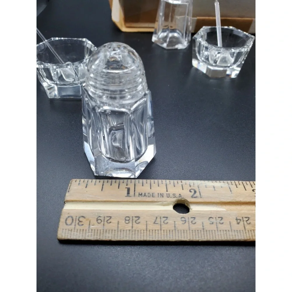 Vtg 4 Open Salts w/Glass Spoons + 4 Glass Salt Shakers in/Original Box Never Use